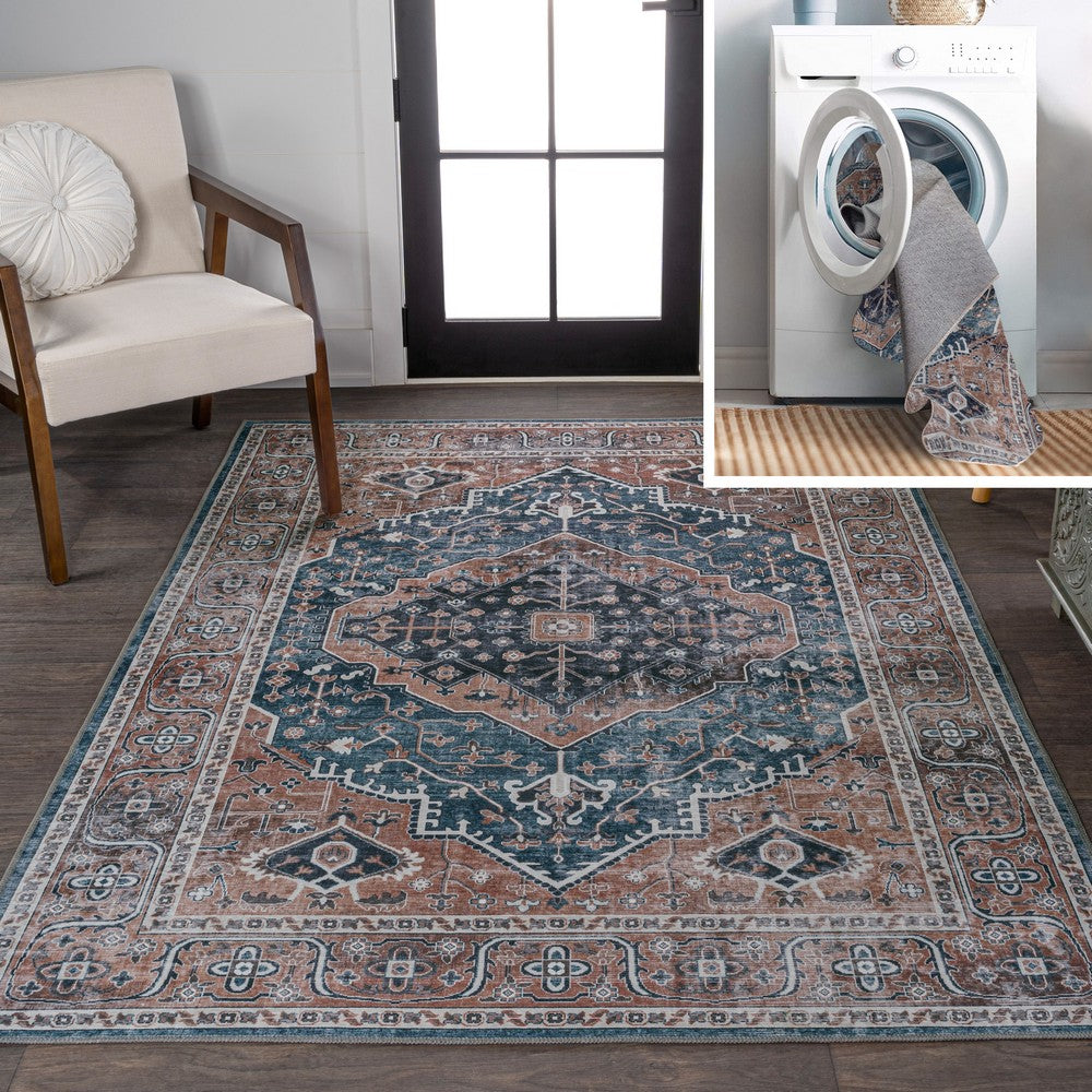 Bright ogee Medallion Washable Area Rug