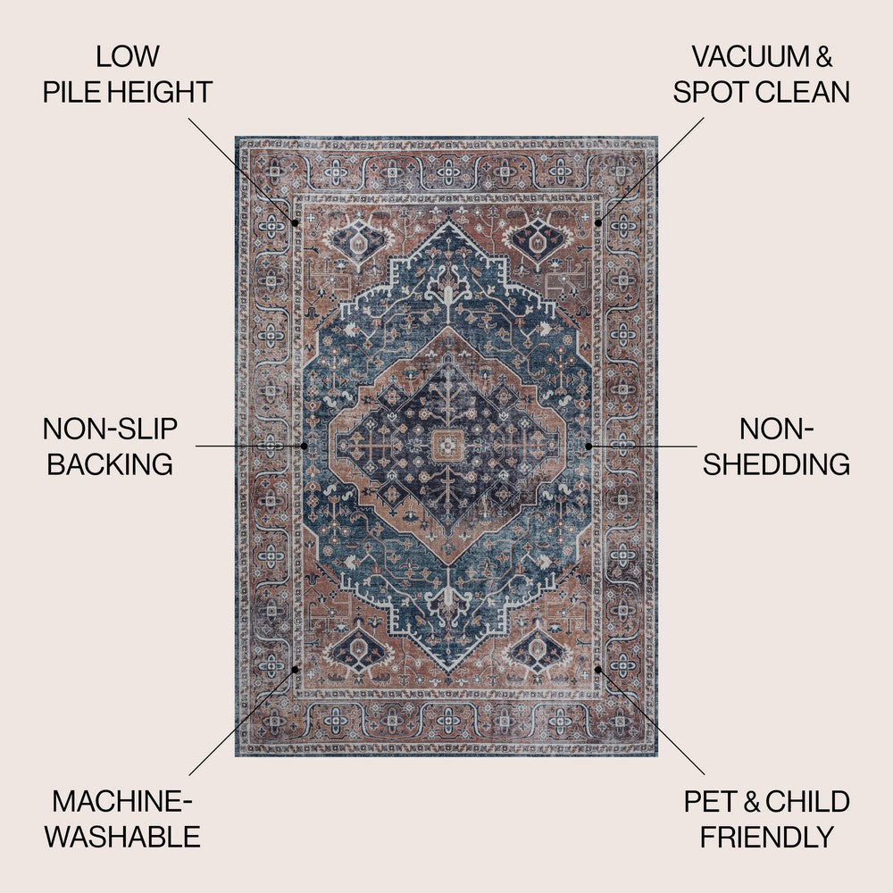 Bright ogee Medallion Washable Area Rug