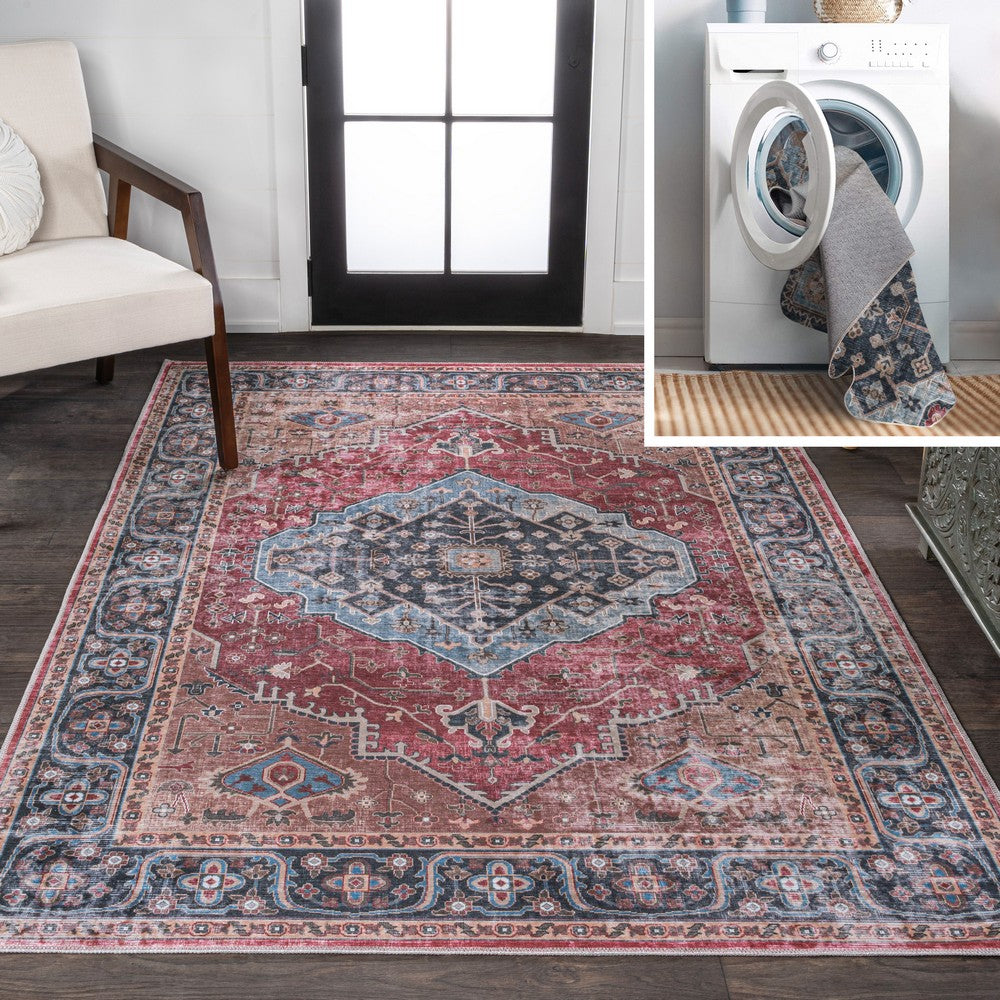 Bright ogee Medallion Washable Area Rug