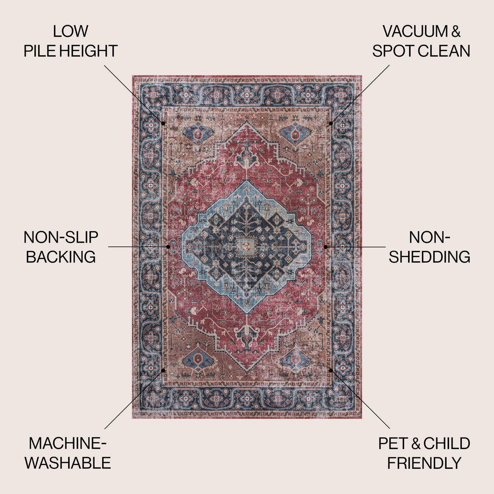 Bright ogee Medallion Washable Area Rug