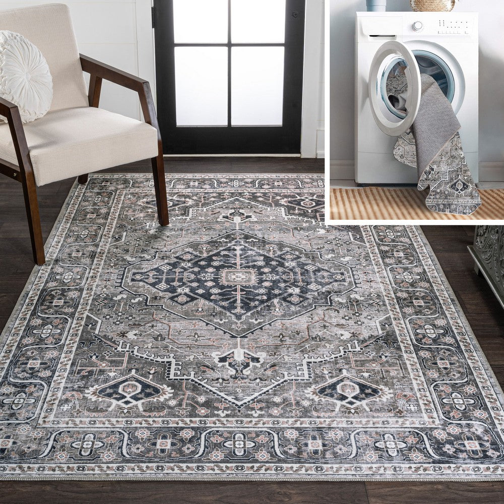 Bright ogee Medallion Washable Area Rug