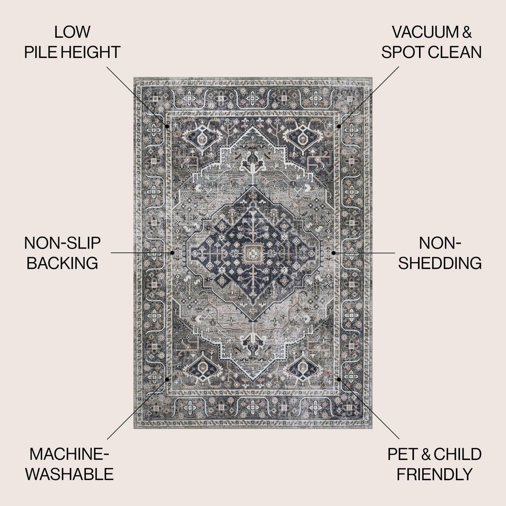 Bright ogee Medallion Washable Area Rug