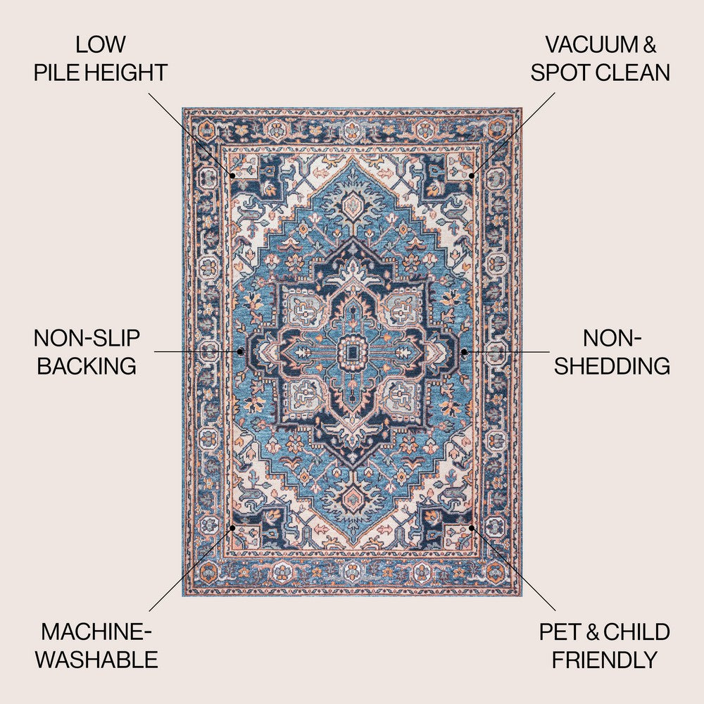 Garza Ornate Large Medallion Washable Area Rug