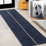 Curry Solid Centre Stripe Machine-washable Area Rug