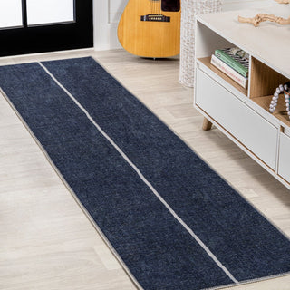 Curry Solid Centre Stripe Machine-washable Area Rug