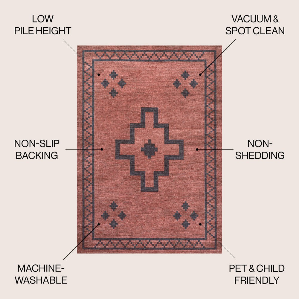 Mona Geometric Medallion Machine-washable Area Rug