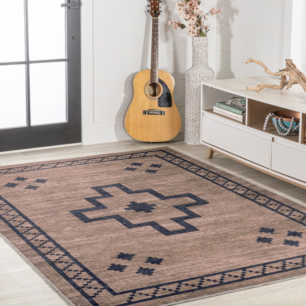 Mona Geometric Medallion Machine-washable Area Rug