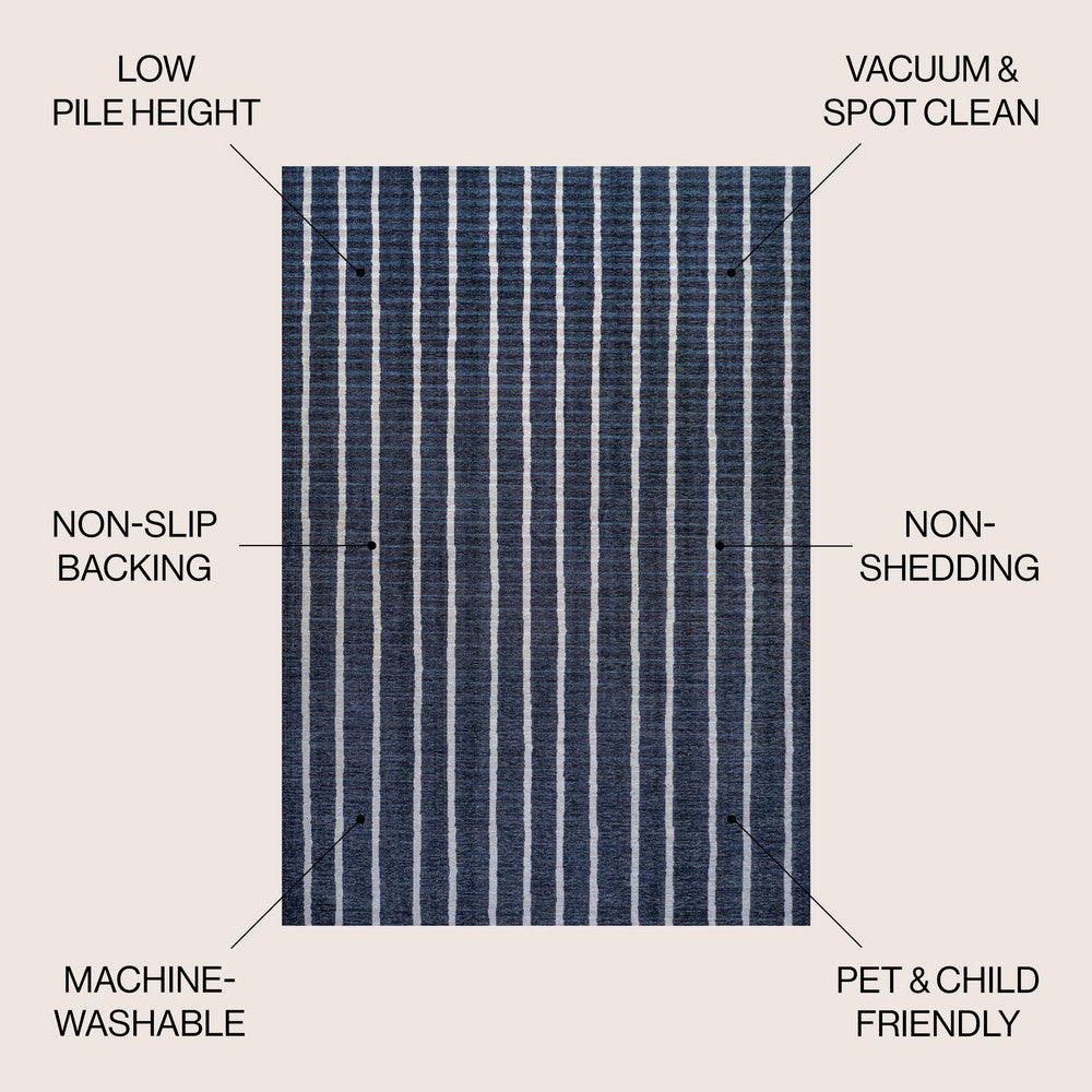 Belle Distressed Ticking Stripe Machine-washable Area Rug