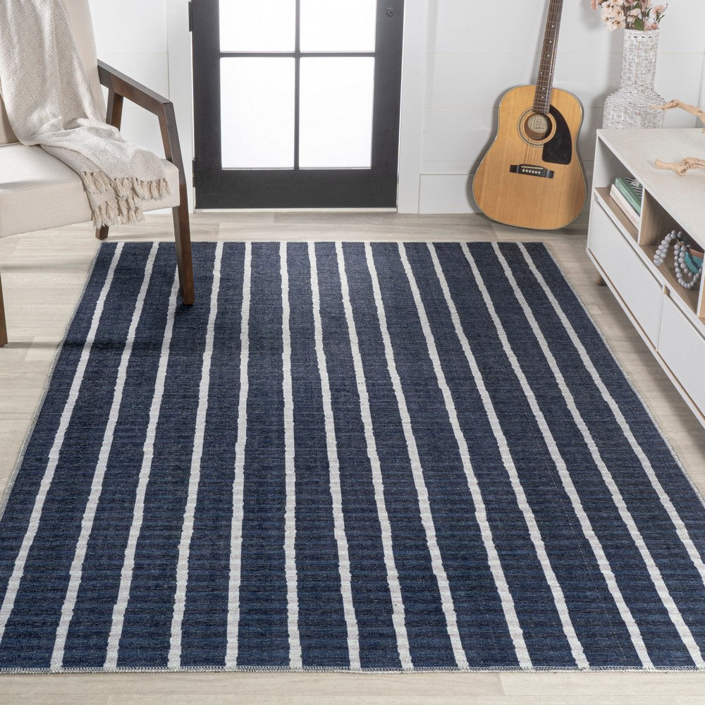 Belle Distressed Ticking Stripe Machine-washable Area Rug
