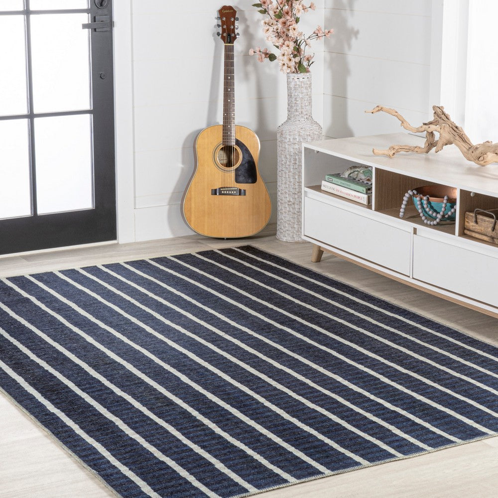 Belle Distressed Ticking Stripe Machine-washable Area Rug