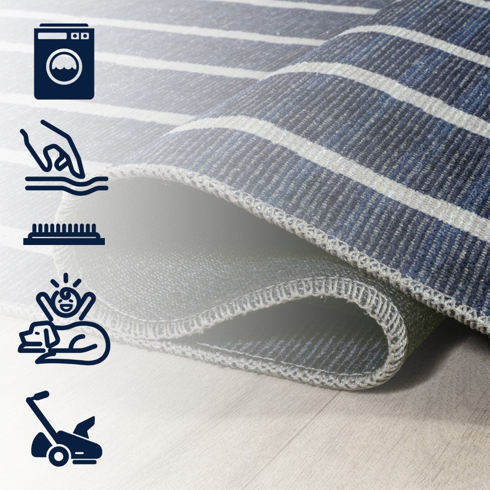 Belle Distressed Ticking Stripe Machine-washable Area Rug