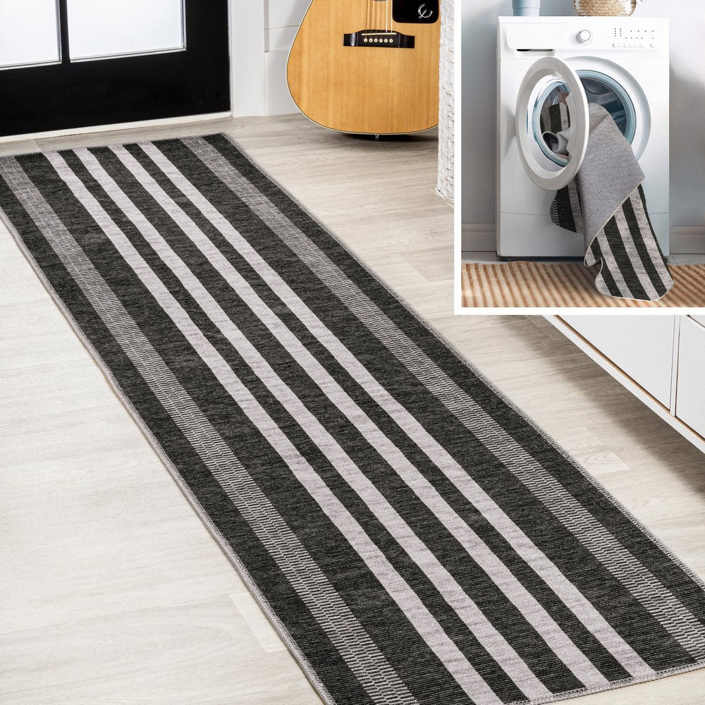 Curry Geometric Striped Machine-washable Area Rug