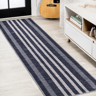 Curry Geometric Striped Machine-washable Area Rug