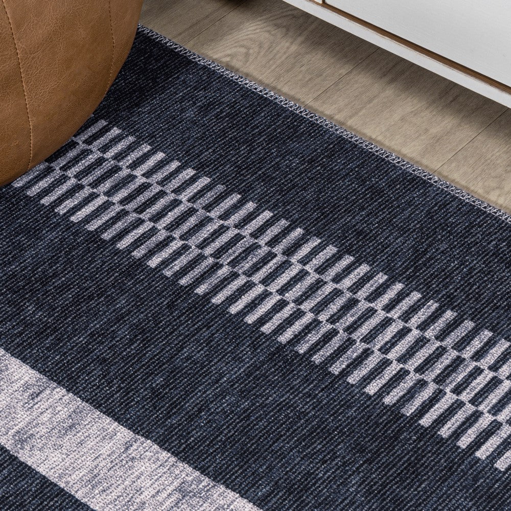Curry Geometric Striped Machine-washable Area Rug