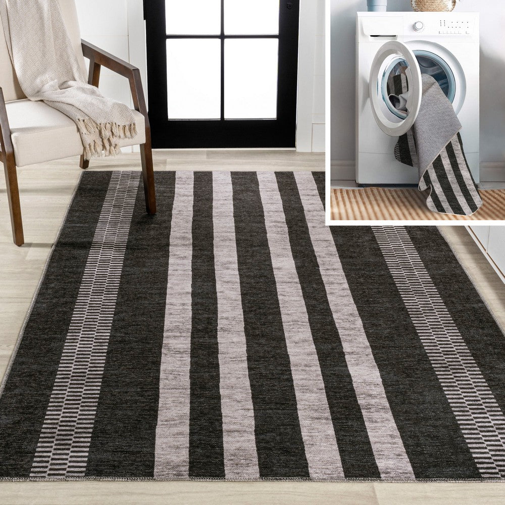 Curry Geometric Striped Machine-washable Area Rug