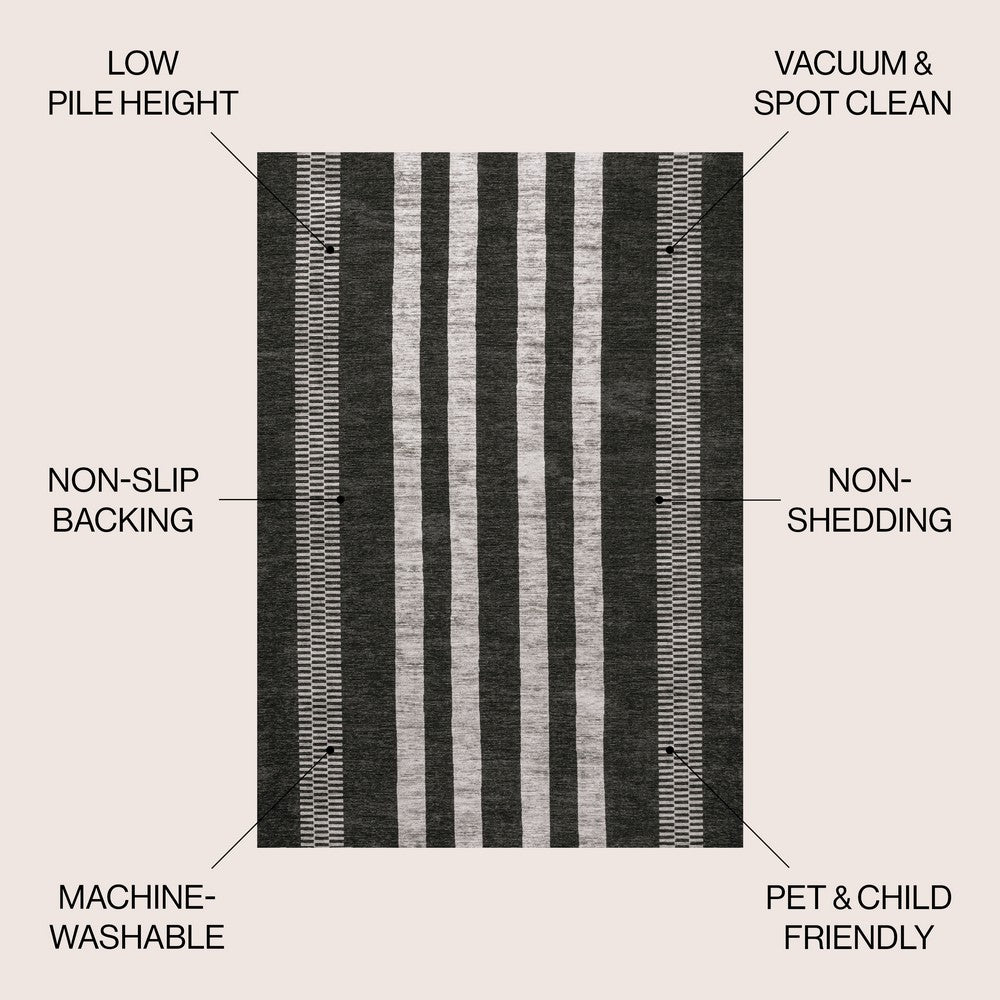 Curry Geometric Striped Machine-washable Area Rug