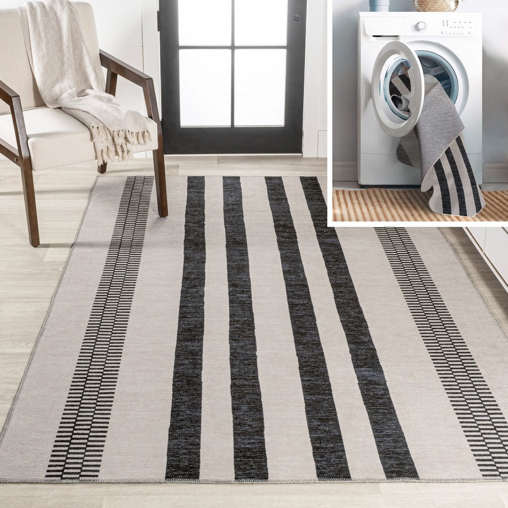 Curry Geometric Striped Machine-washable Area Rug