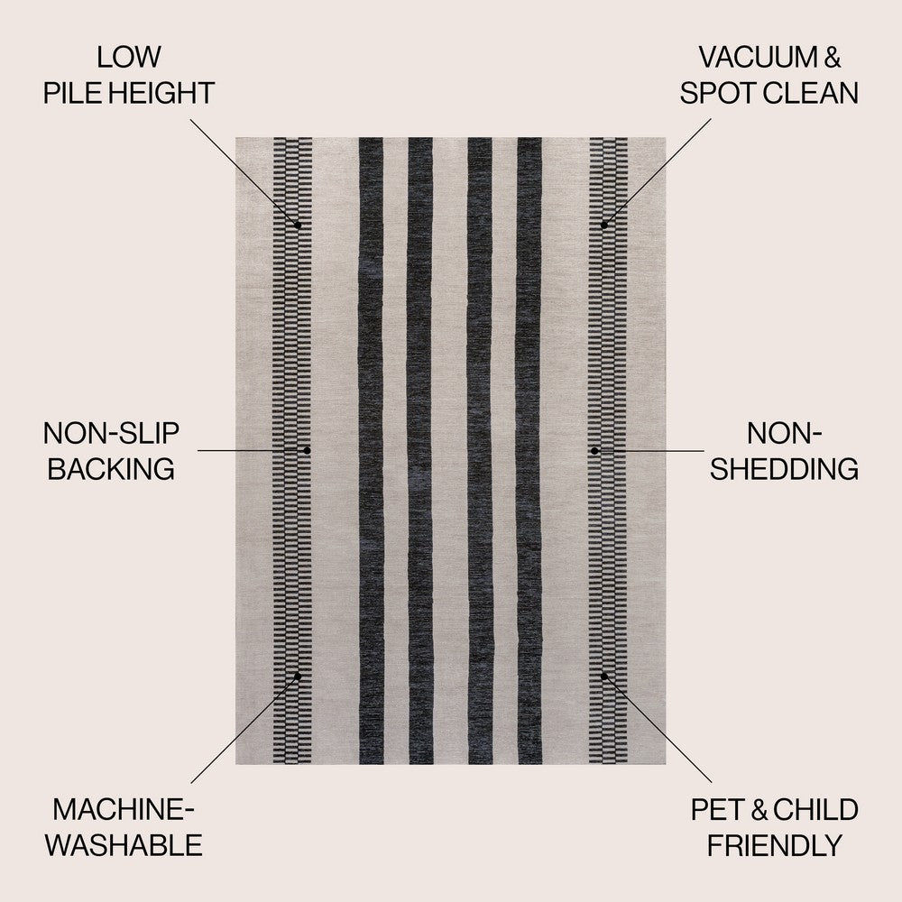 Curry Geometric Striped Machine-washable Area Rug