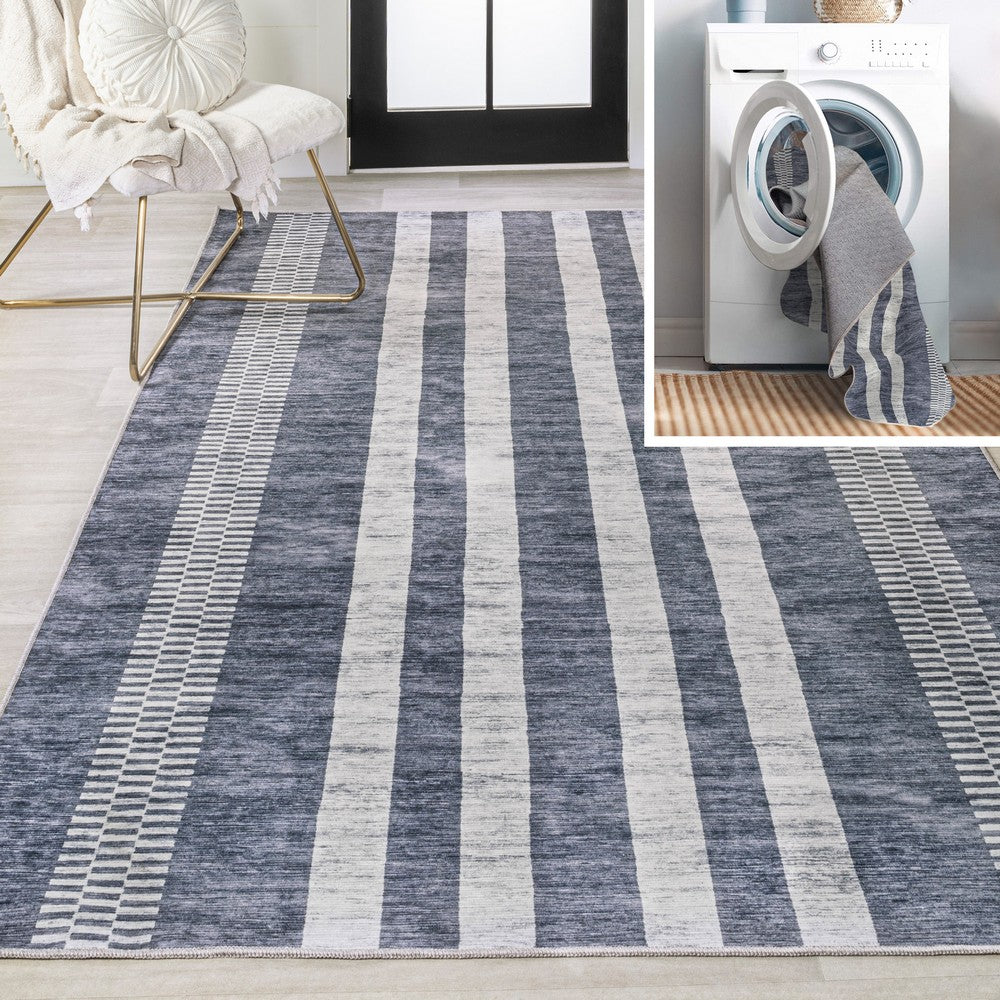Curry Geometric Striped Machine-washable Area Rug