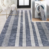 Curry Geometric Striped Machine-washable Area Rug