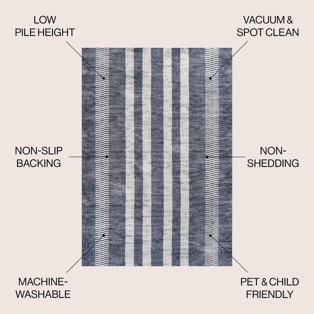 Curry Geometric Striped Machine-washable Area Rug