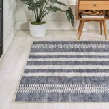 Curry Geometric Striped Machine-washable Area Rug