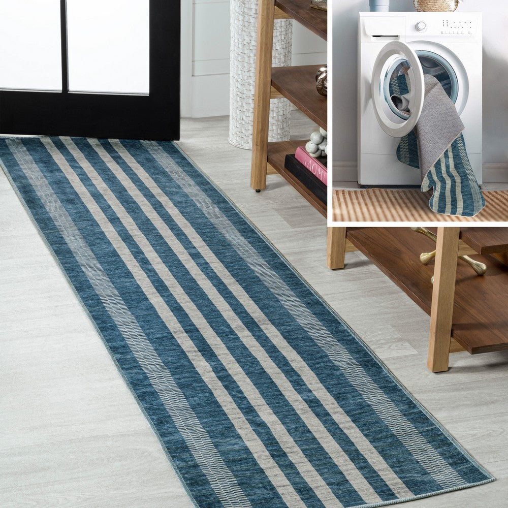 Curry Geometric Striped Machine-washable Area Rug