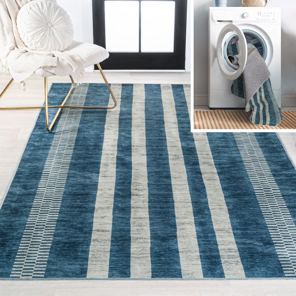 Curry Geometric Striped Machine-washable Area Rug