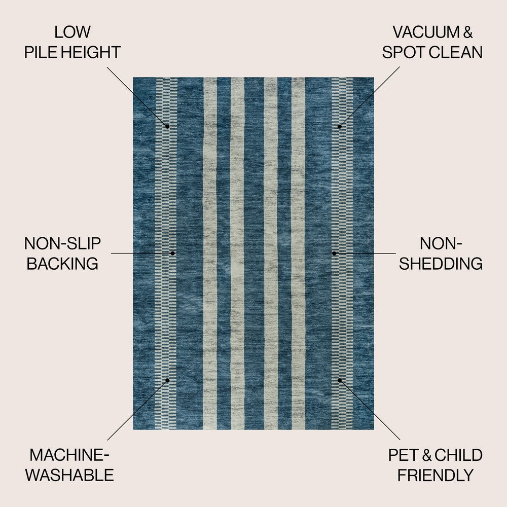Curry Geometric Striped Machine-washable Area Rug