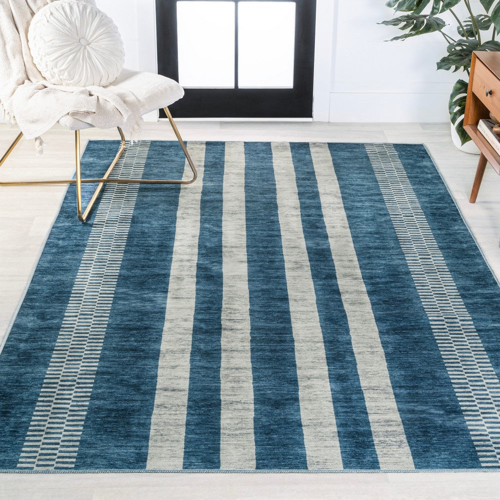 Curry Geometric Striped Machine-washable Area Rug