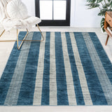 Curry Geometric Striped Machine-washable Area Rug