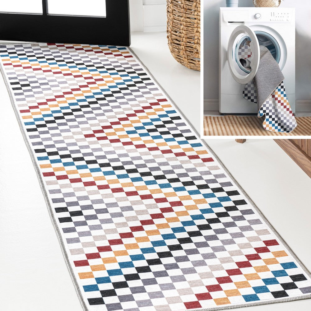 Royale Modern Cottage Checkerboard Washable Area Rug