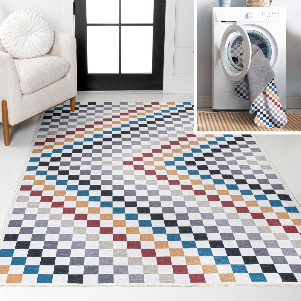 Royale Modern Cottage Checkerboard Washable Area Rug