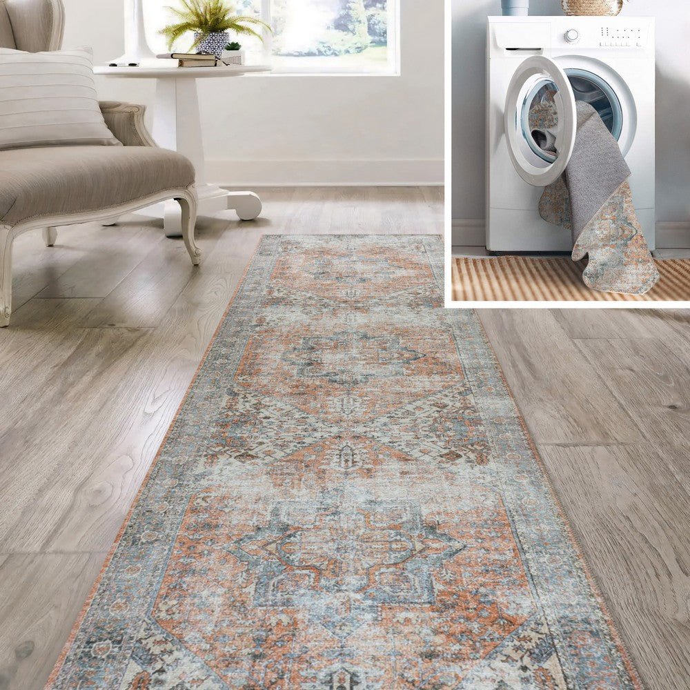 Elida Distressed Medallion Chenille Machine-washable Area Rug