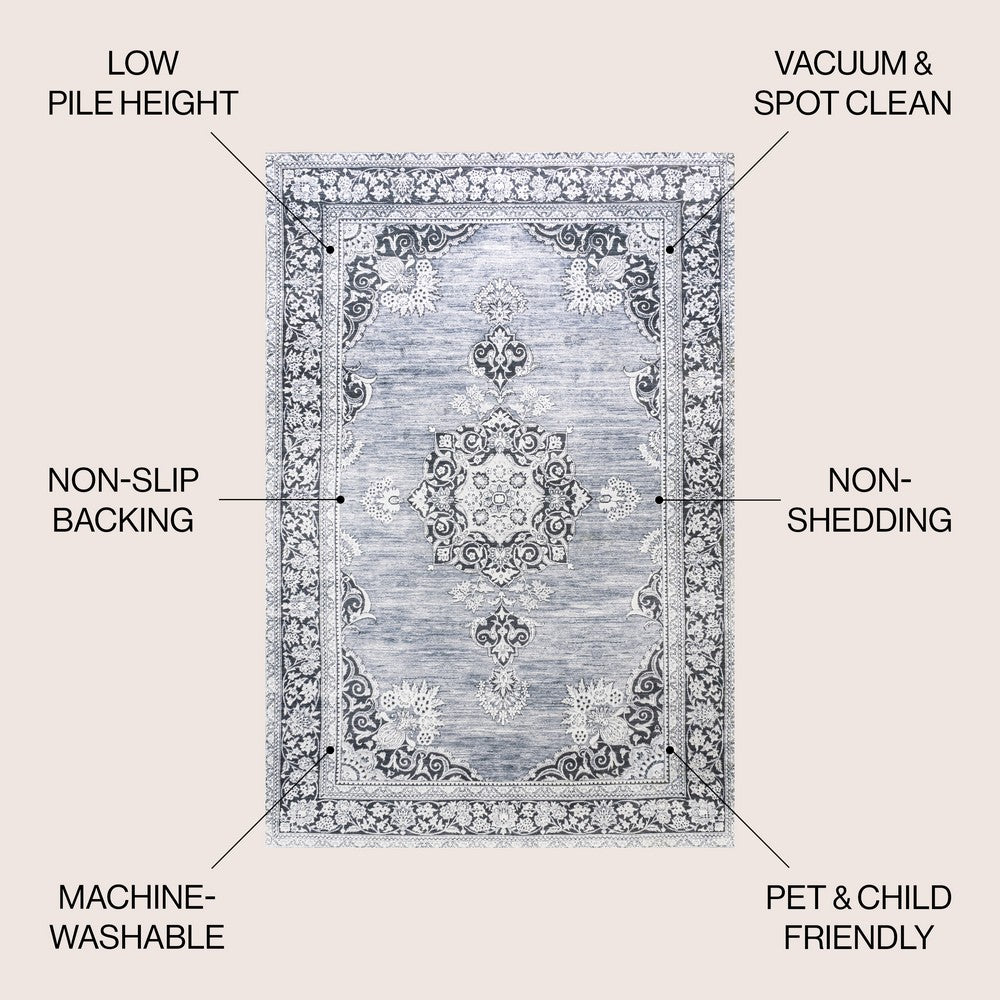 Boho Bohemian Distressed Chenille Machine-washable Area Rug