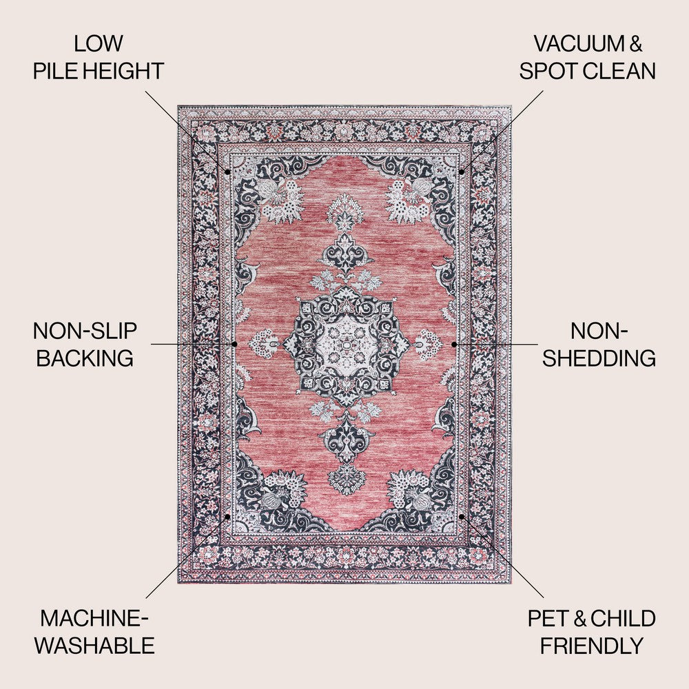 Boho Bohemian Distressed Chenille Machine-washable Area Rug