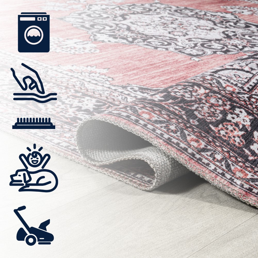 Boho Bohemian Distressed Chenille Machine-washable Area Rug