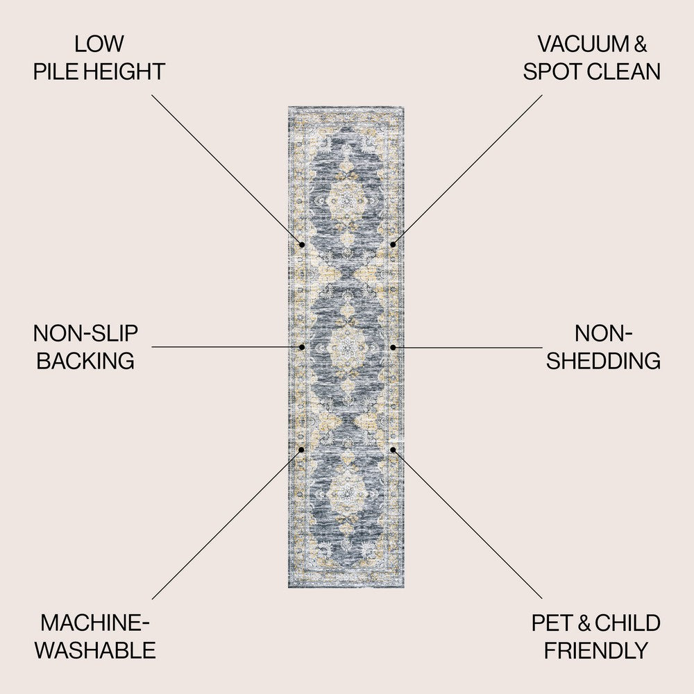 Boho Bohemian Distressed Chenille Machine-washable Area Rug