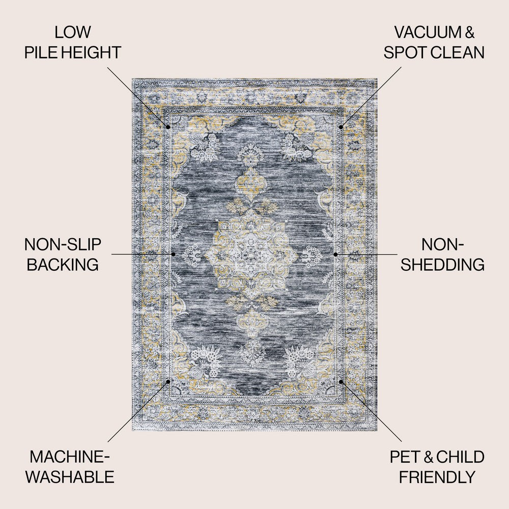 Boho Bohemian Distressed Chenille Machine-washable Area Rug