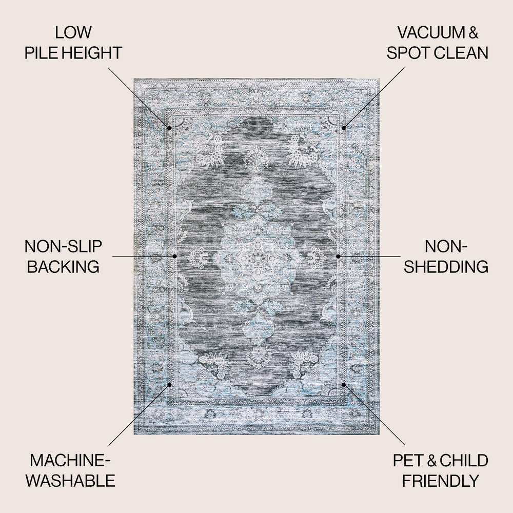 Boho Bohemian Distressed Chenille Machine-washable Area Rug