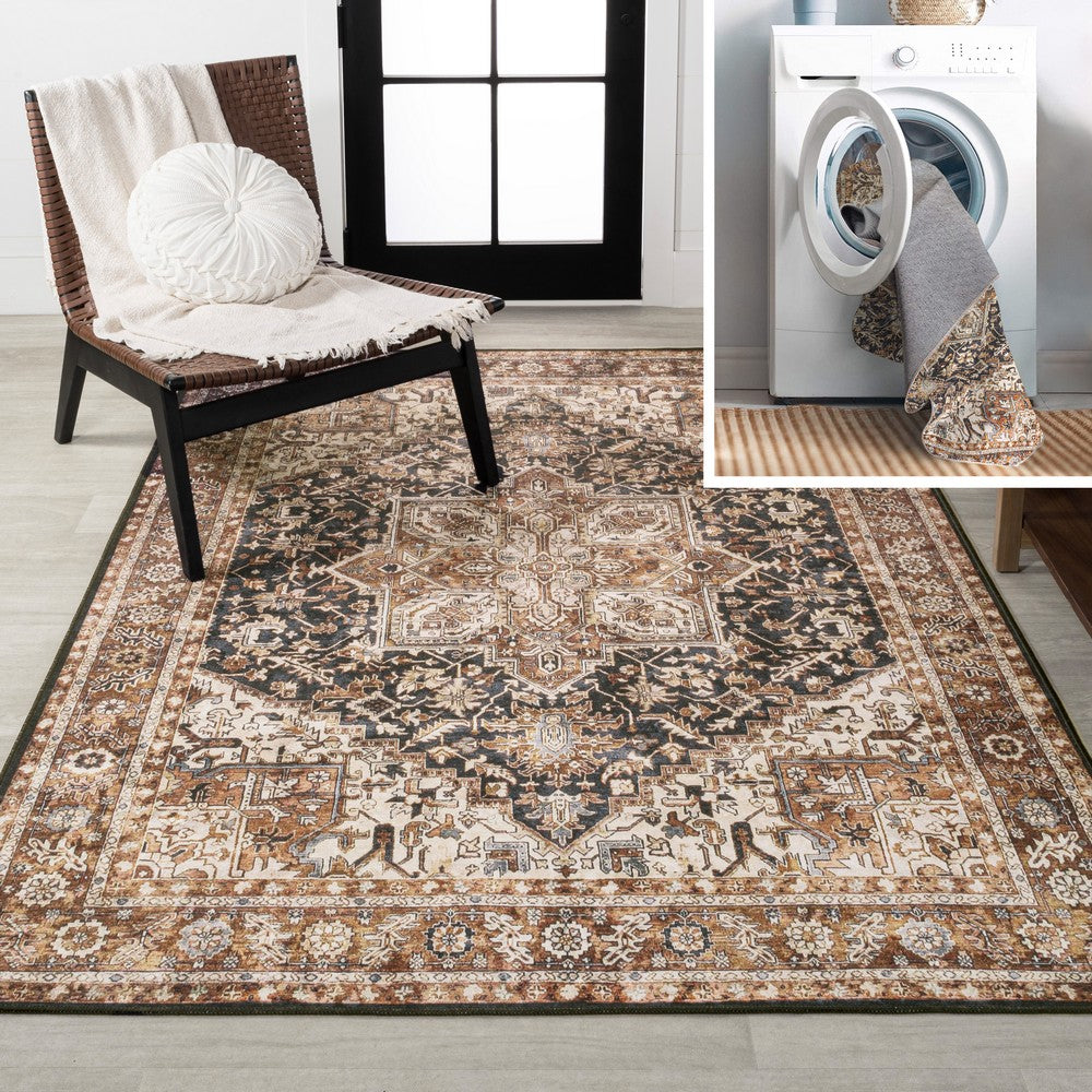 Moora Chenille Mid-century Medallion Machine-washable Area Rug