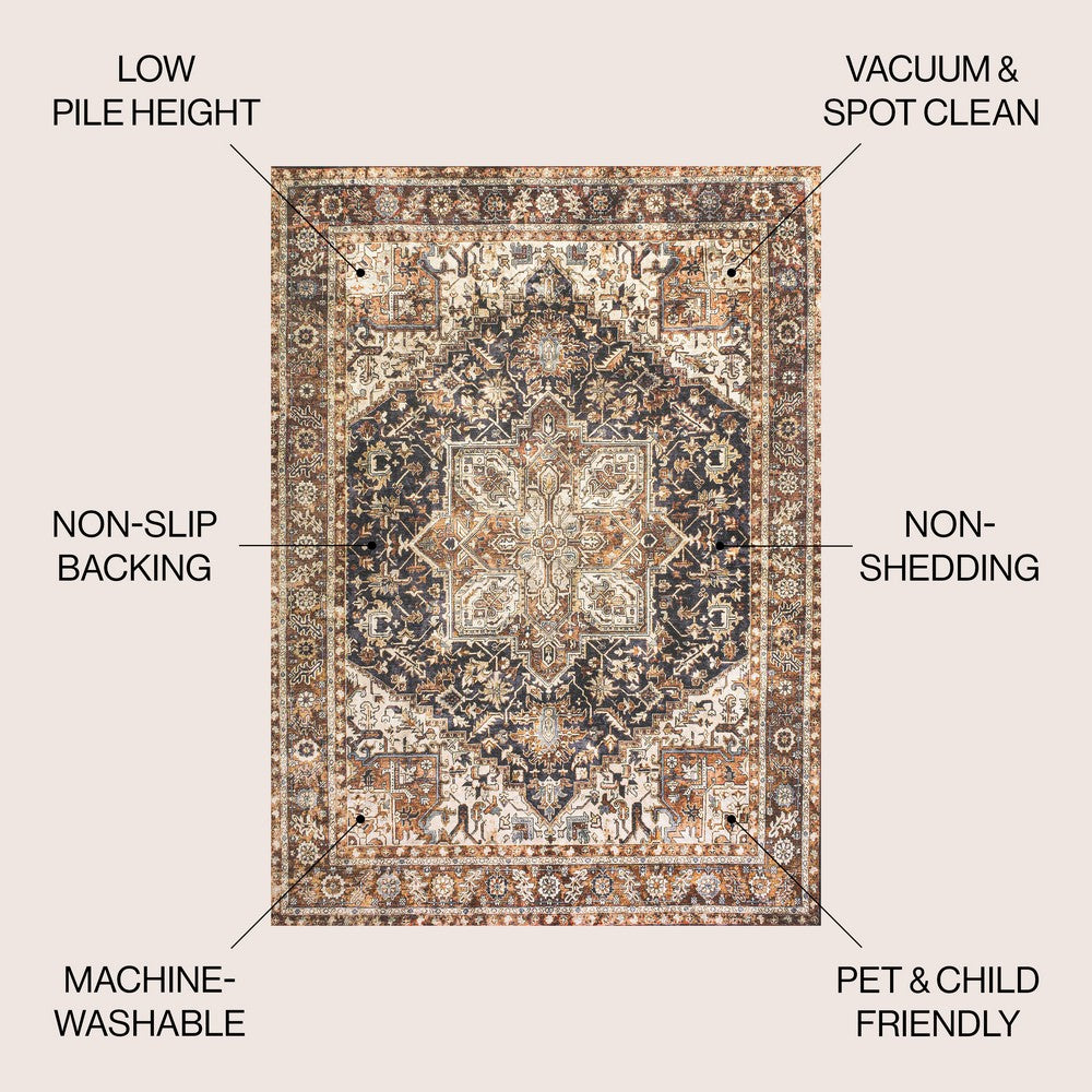 Moora Chenille Mid-century Medallion Machine-washable Area Rug