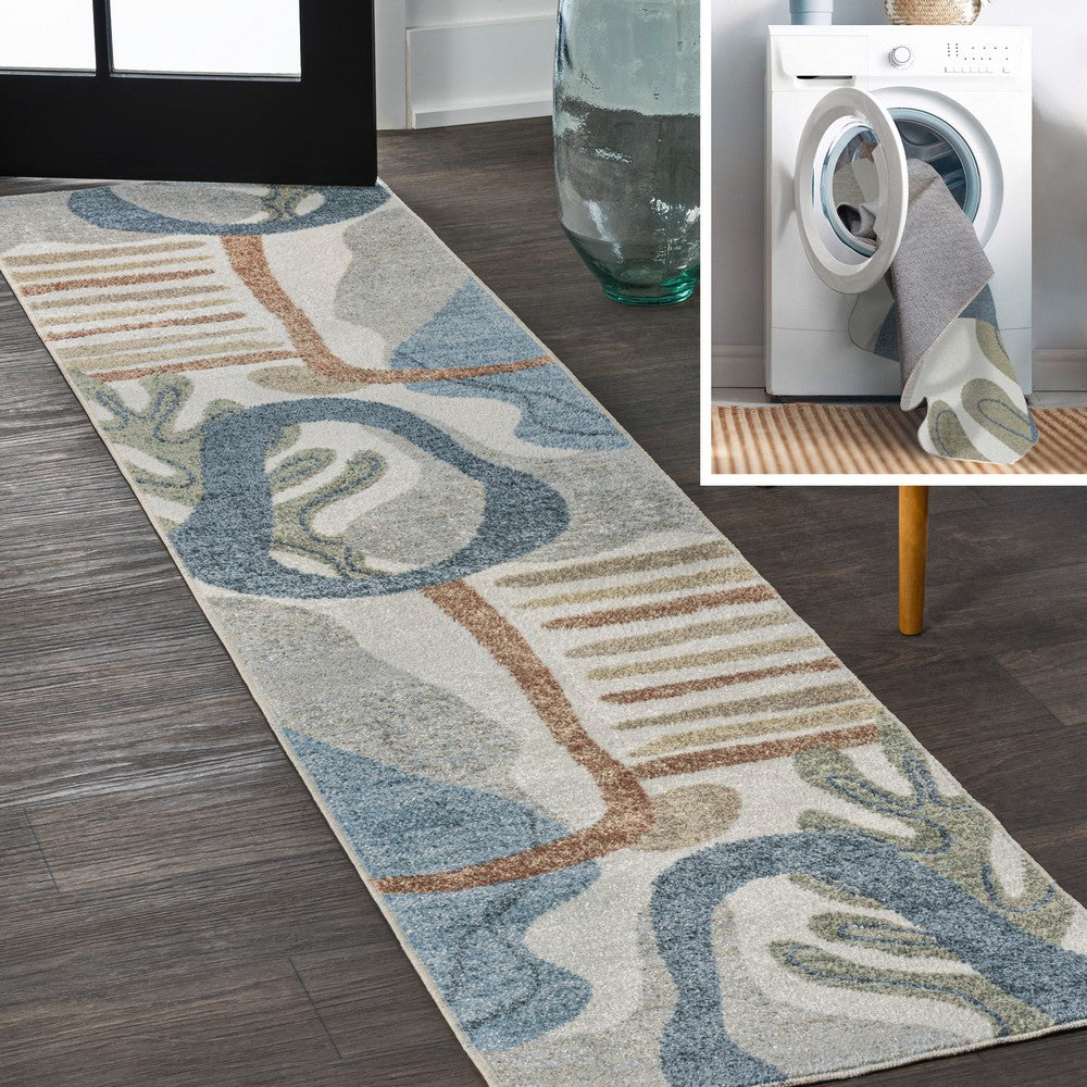 Rocks Abstract Glam Botanical Machine-Washable Area Rug