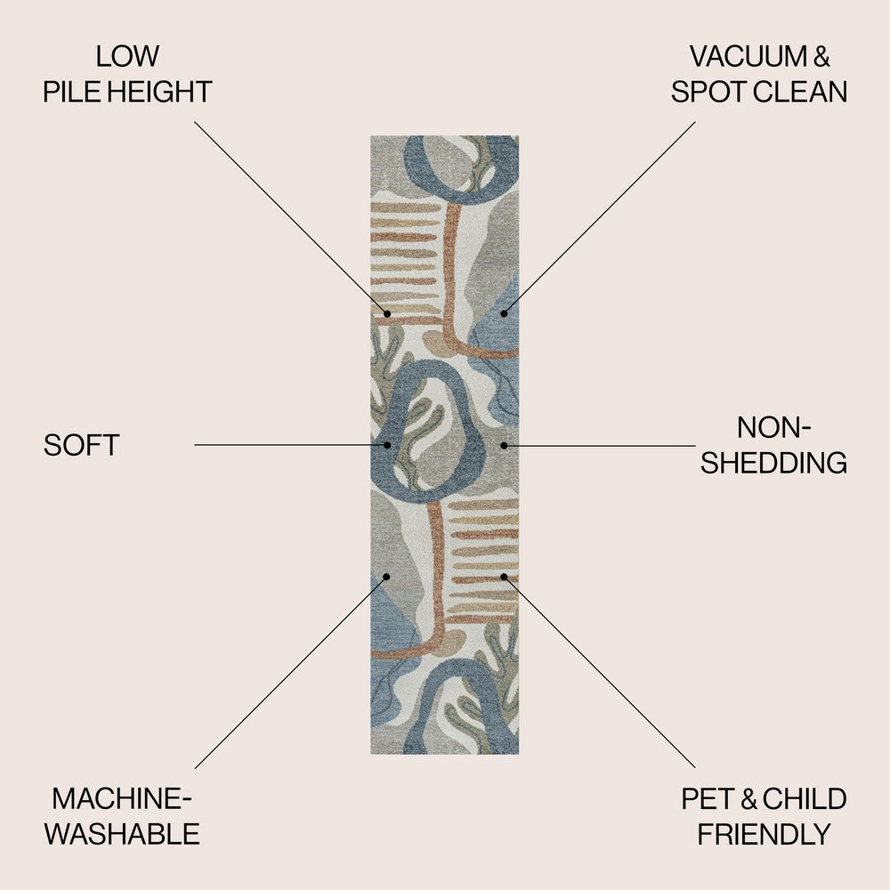 Rocks Abstract Glam Botanical Machine-Washable Area Rug