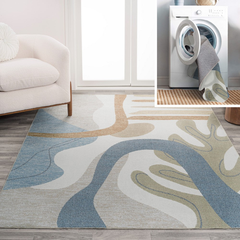 Rocks Abstract Glam Botanical Machine-Washable Area Rug