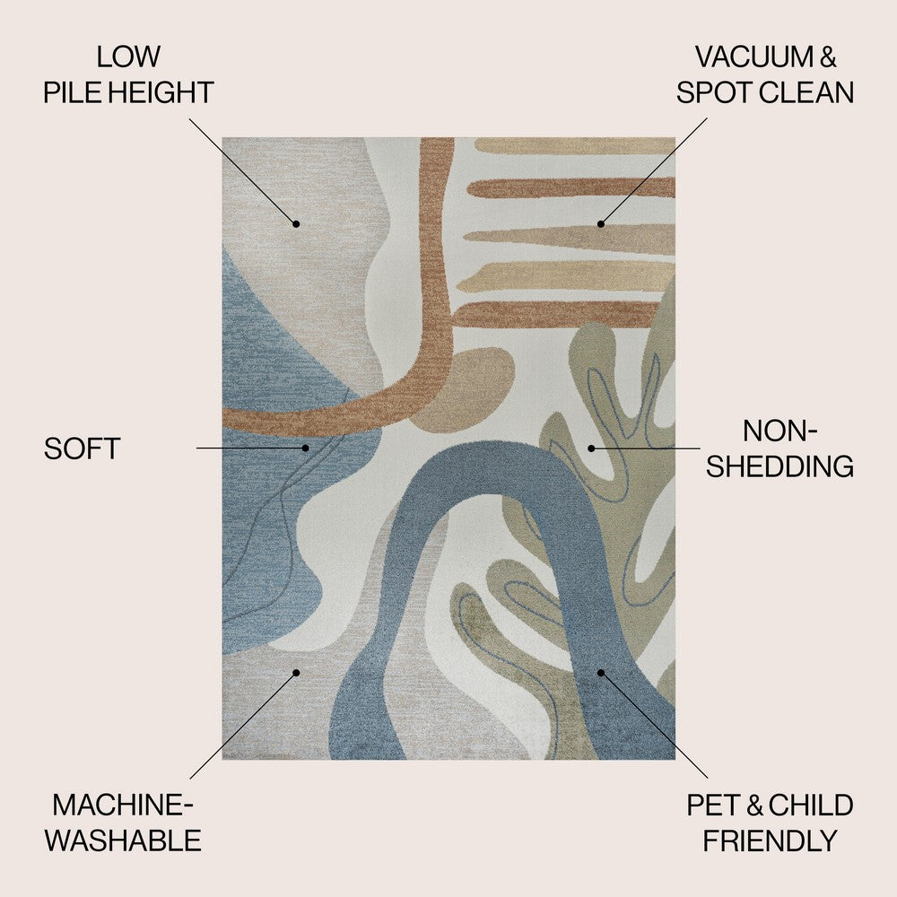 Rocks Abstract Glam Botanical Machine-Washable Area Rug