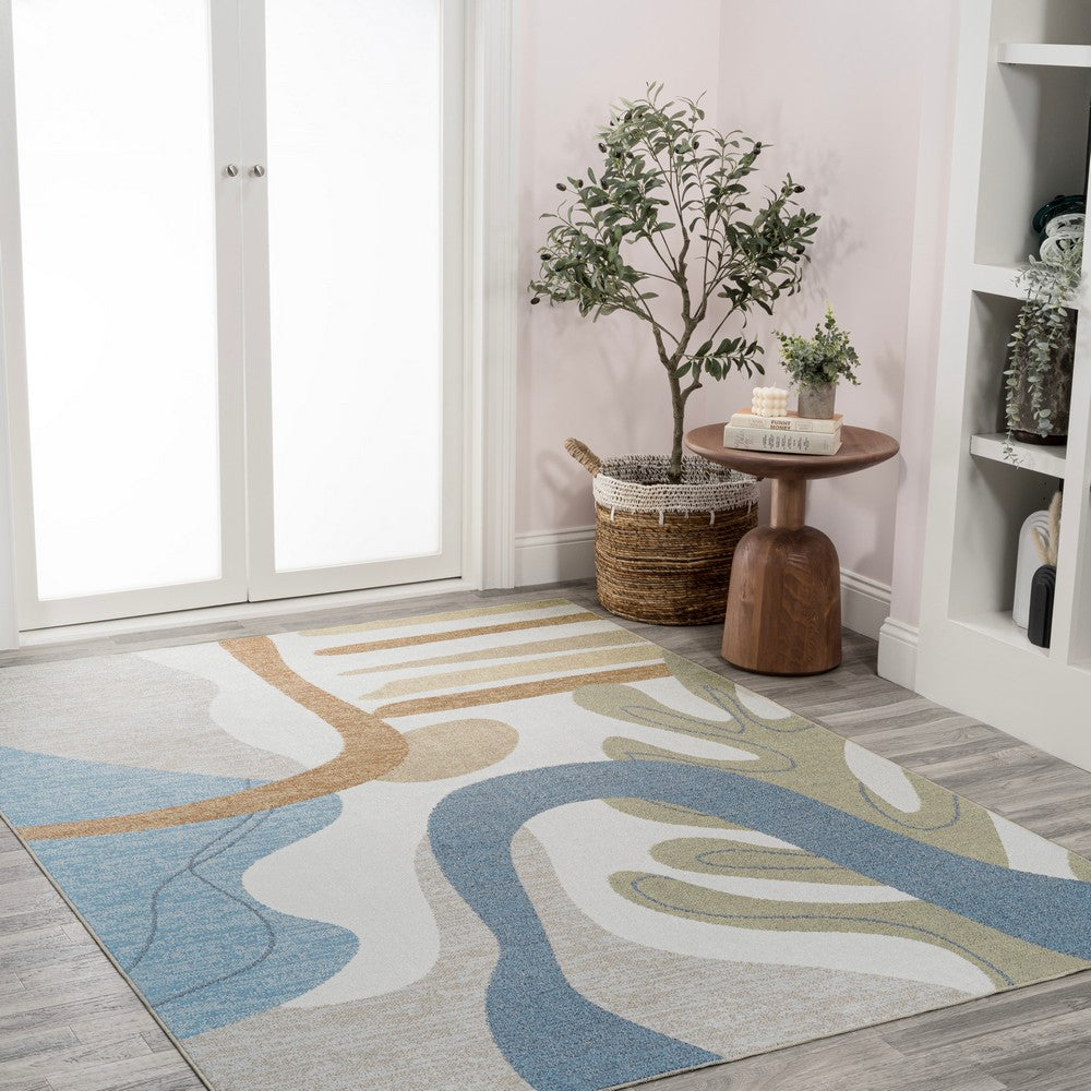 Rocks Abstract Glam Botanical Machine-Washable Area Rug