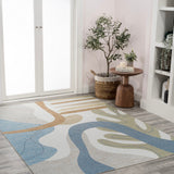 Rocks Abstract Glam Botanical Machine-Washable Area Rug