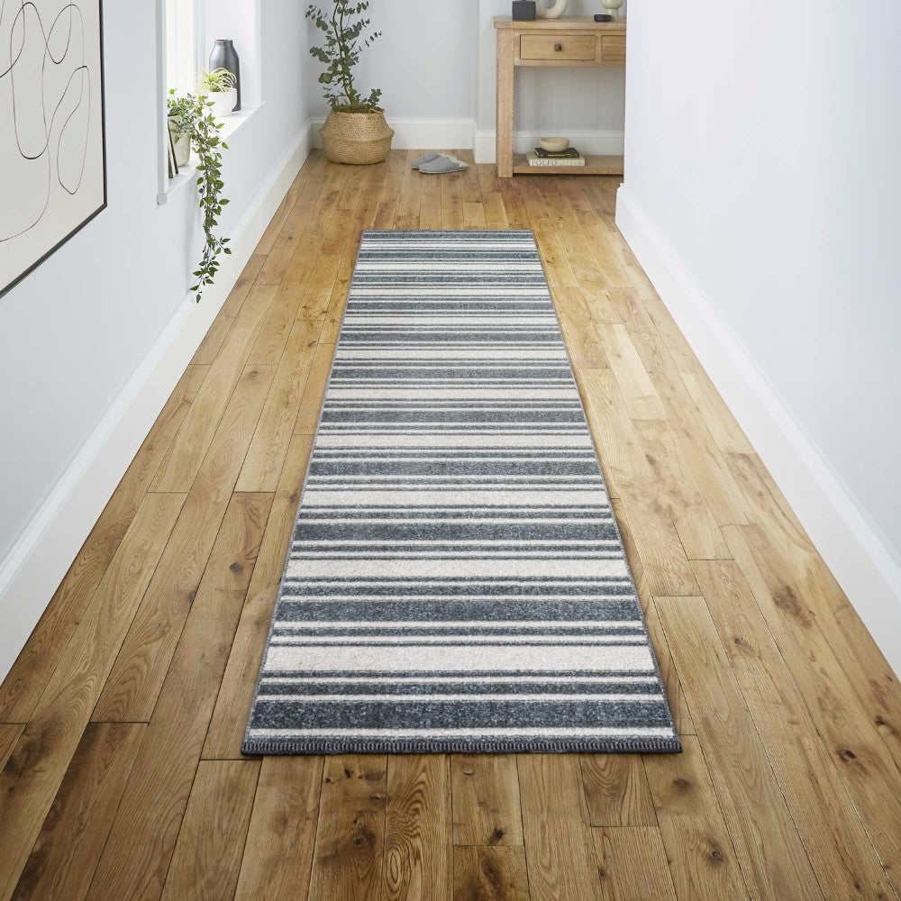 Carolina Two-Tone Striped Classic Low-Pile Machine-Washable Area Rug