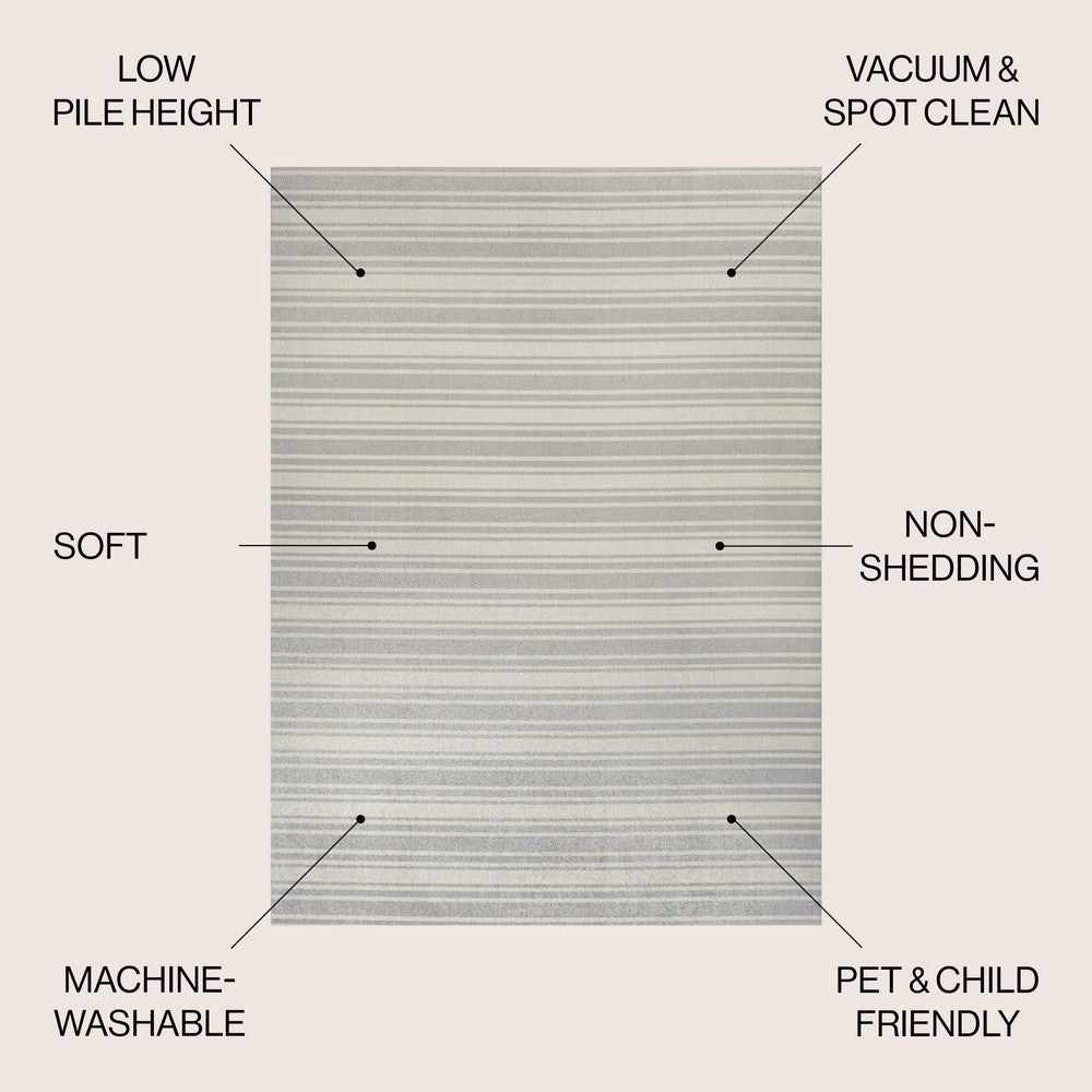 Carolina Two-Tone Striped Classic Low-Pile Machine-Washable Area Rug